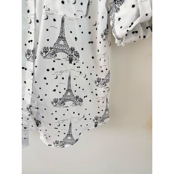 Karl Lagerfeld Paris Eiffel Tower Button Up Top Small White Crepe Roll Tab - Picture 6 of 10